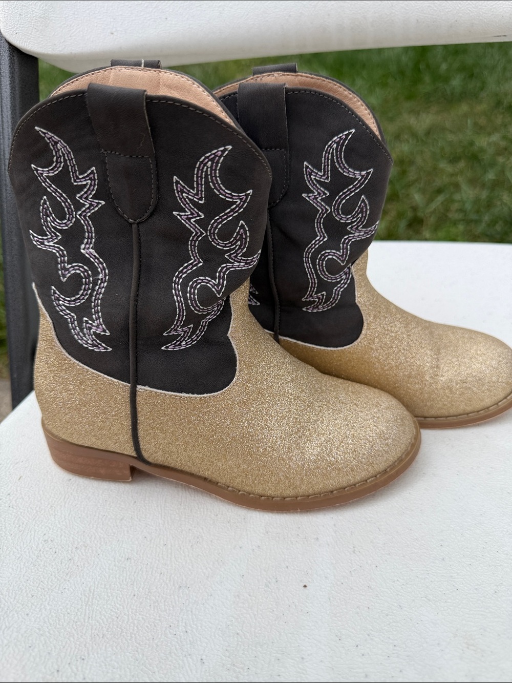 Kids Glitter Gold and Black Western Boots